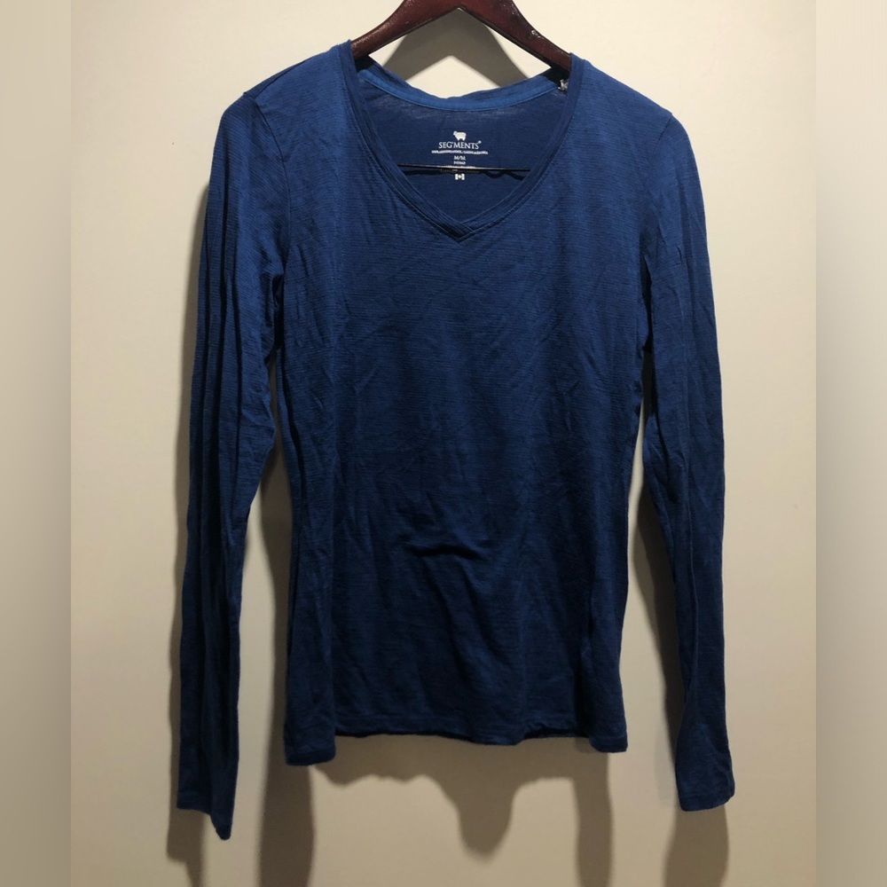 Long-Sleeve V-Neck Top in Blue Merino Wool